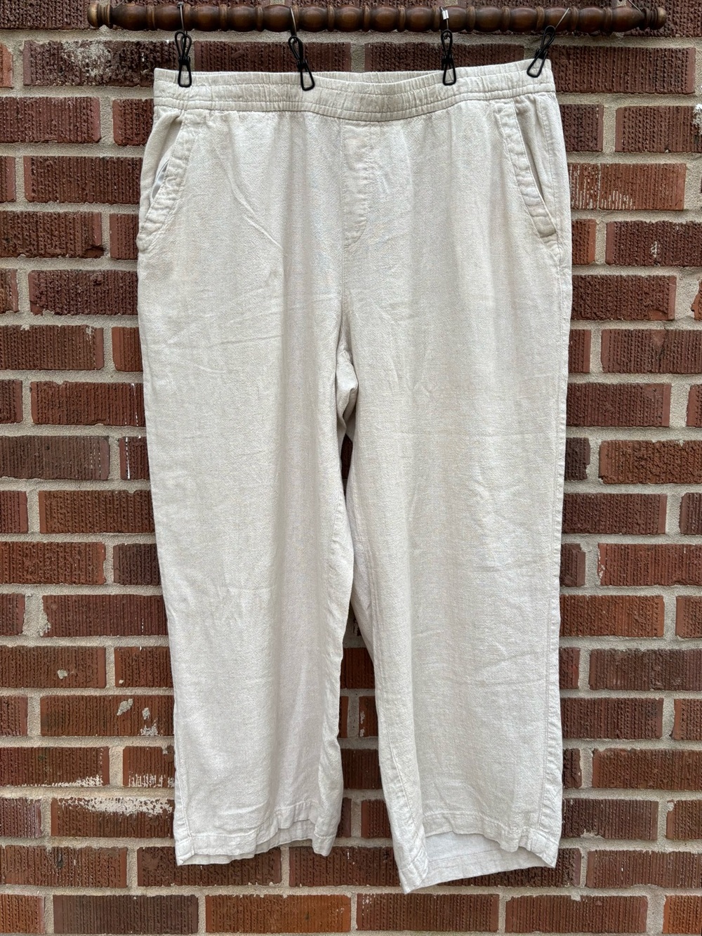 Old Navy Linen Sz XL Beige High Rise Straight Vacation Beach drawstring Pants